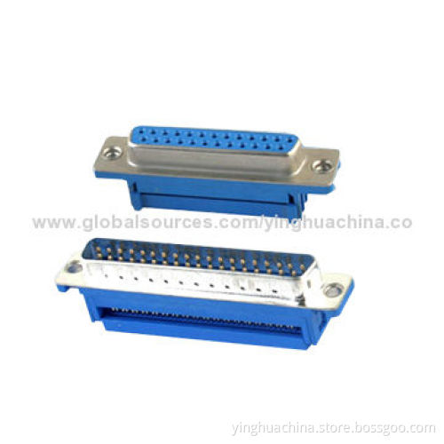 D-sub IDC Type Connectors, 9/15/25/37-pin/Male/Female/Metal/Plastic Shell/Through Hole/Thread Insert